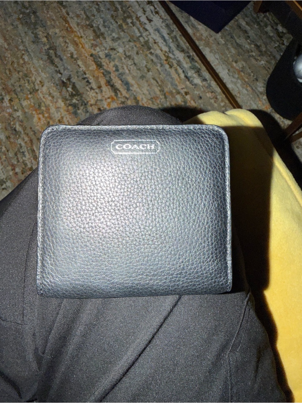 Coach Pebbled Leather Compact Wallet - Navy Black